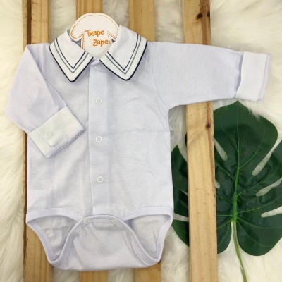 body branco com gola bordado linhas marinho e verde